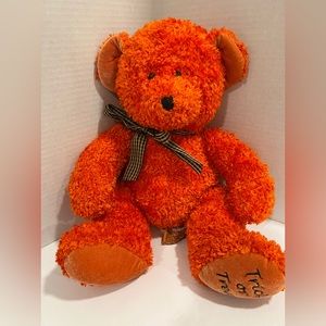 Tri Russ Trick Or Treat Shimmering Orange Plush Teddy Bear Brown Gingham Bow